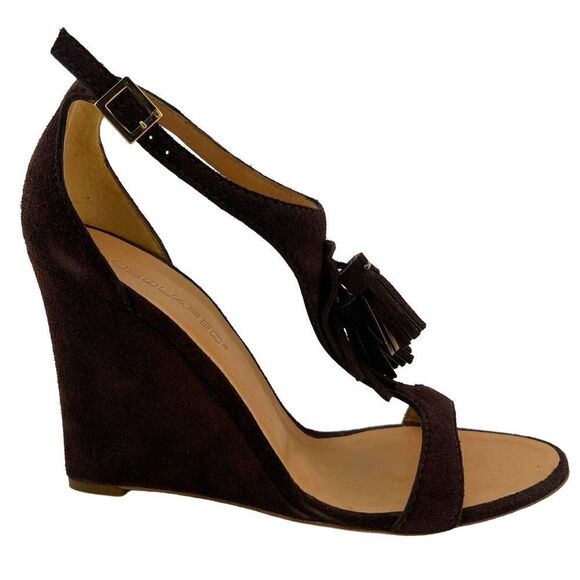 New DSQUARED2 Women US 10 Brown Suede High Heels Tassel T-Strap Wedge Sandals - Picture 5 of 17